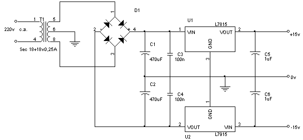 Fuente de alimentaci&oacute;n sim&eacute;trica 15v 1A