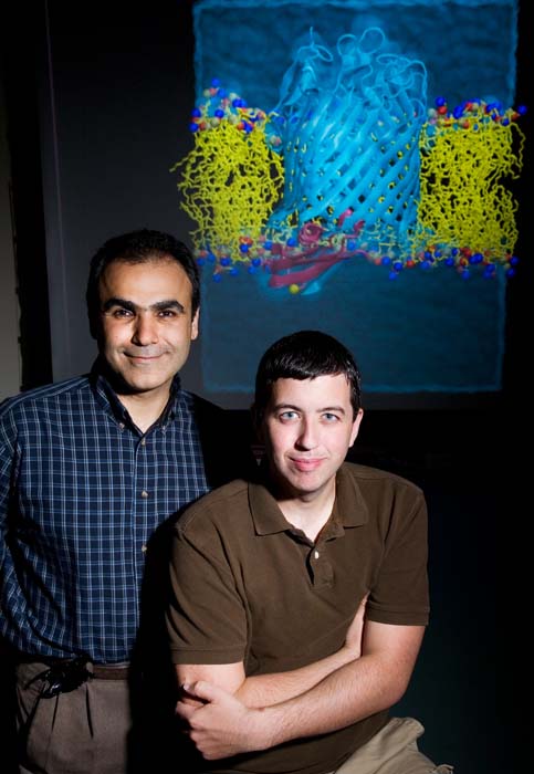(Emad Tajkhorshid y James Gumbart utilizaron los programas de simulaci&oacute;n.) (Foto: L. Brian Stauffer)
